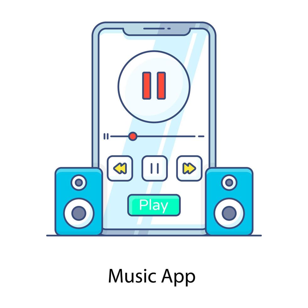 ícone de contorno plano do aplicativo de música, player de música vetor