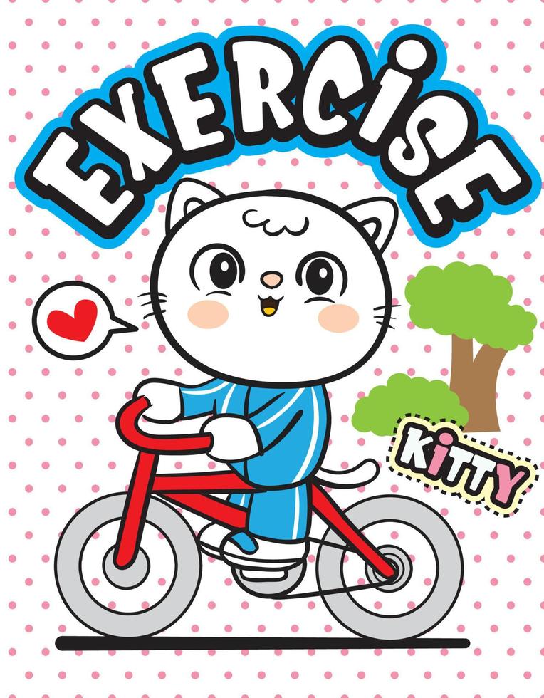 gato bonito andando de bicicleta desenhos animados para t shirt.eps vetor
