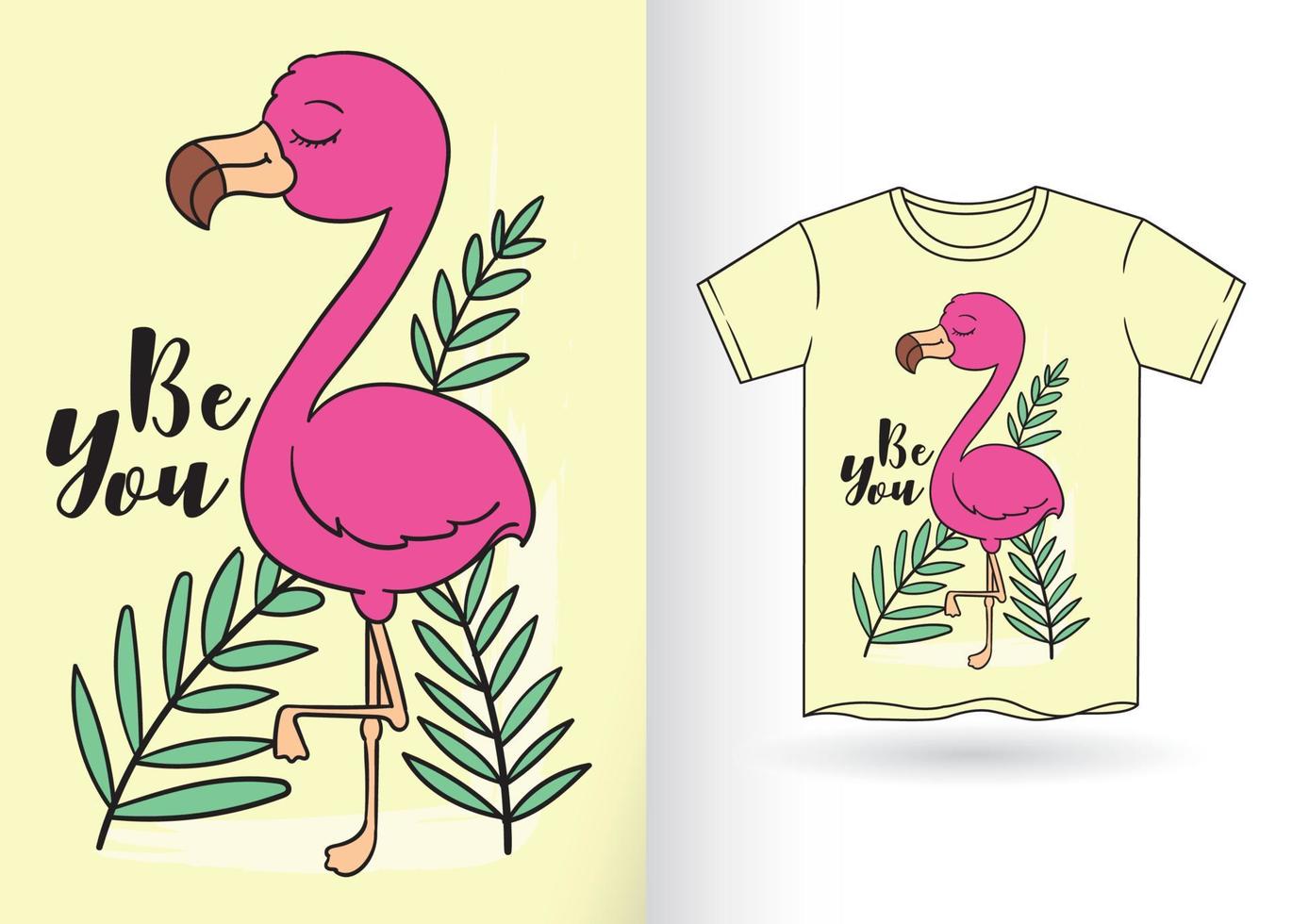 bonito flamingo desenhado à mão para camiseta vetor