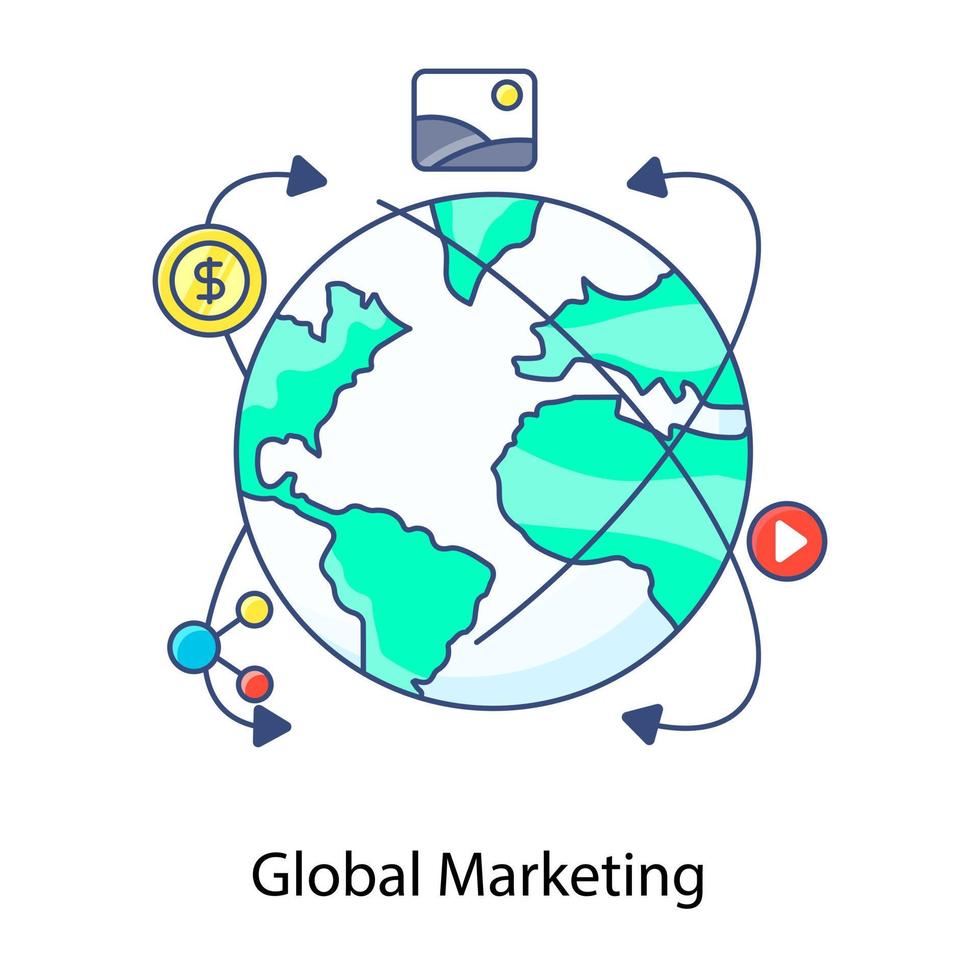 conceito de comércio mundial, ícone de marketing global em design conceitual vetor