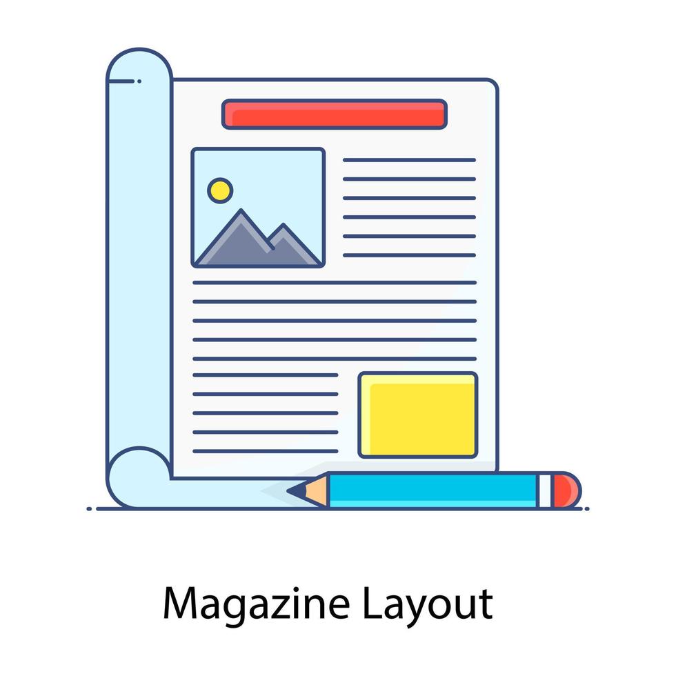 ícone de contorno plano de layout de revista, design de artigo vetor