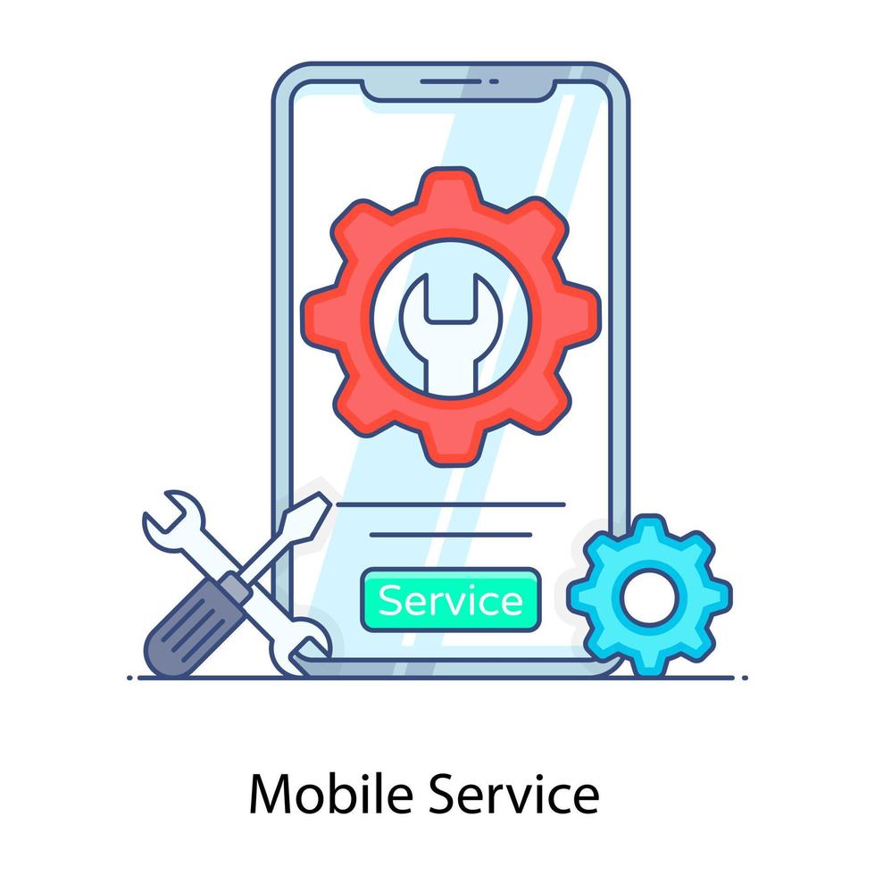 ícone de contorno plano de serviço móvel, manutenção móvel vetor