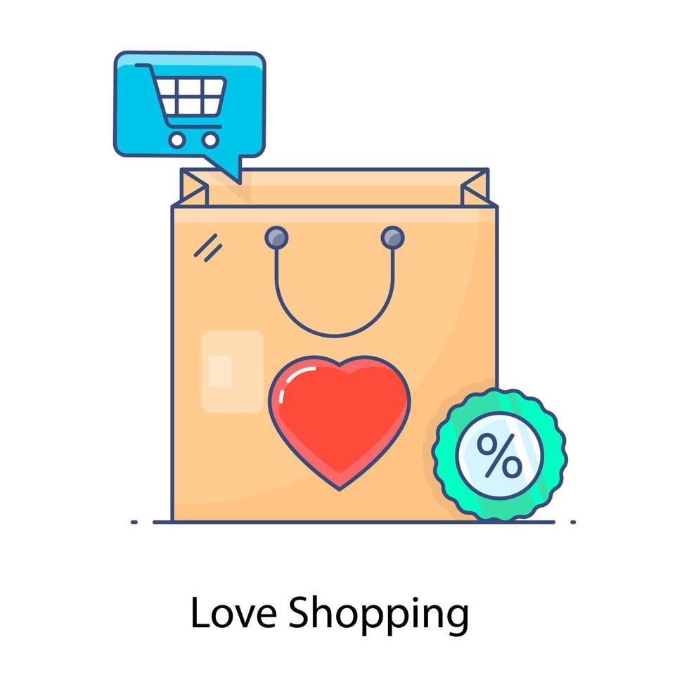 coração na sacola representando o ícone de compras de amor vetor