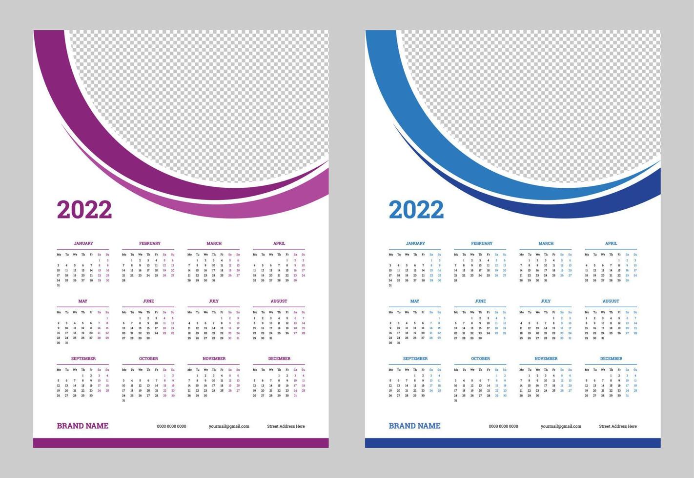 projeto corporativo de calendário 2022. design de calendário de ano novo 2022 vetor