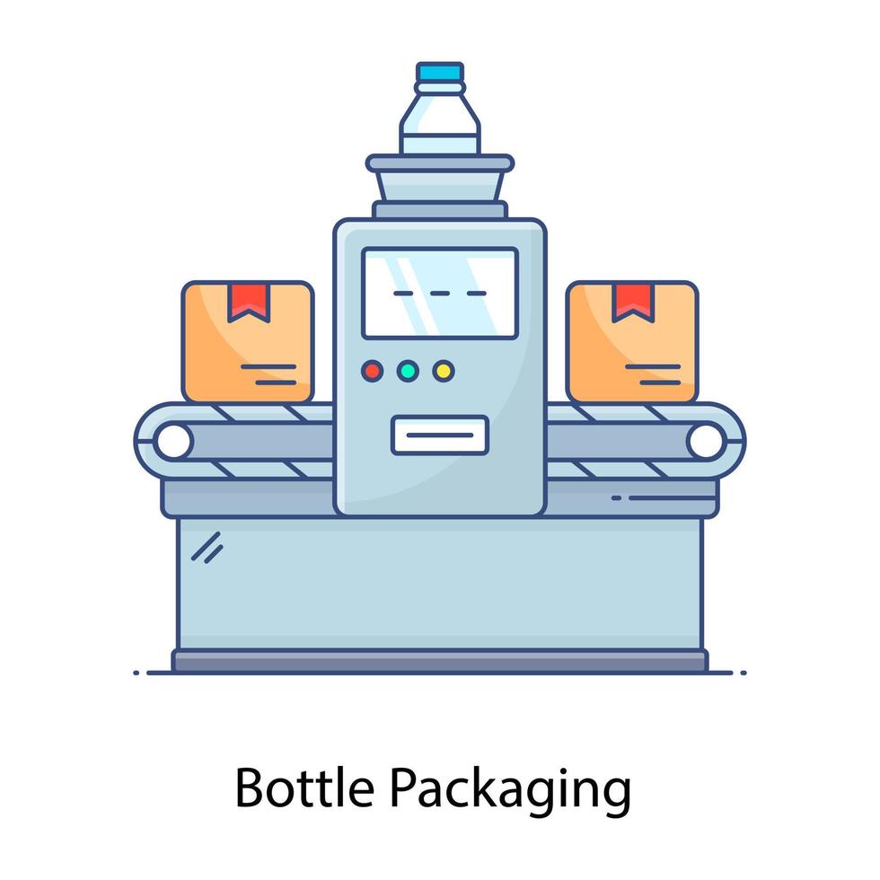 ícone de contorno plano de embalagem de garrafa, fabricação vetor