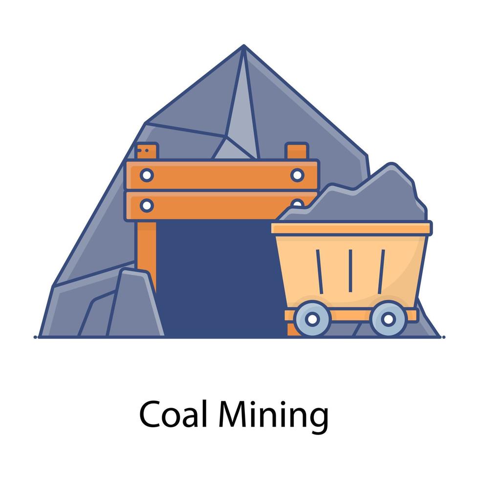 mina de carvão, ícone de contorno plano de mineração de carvão vetor