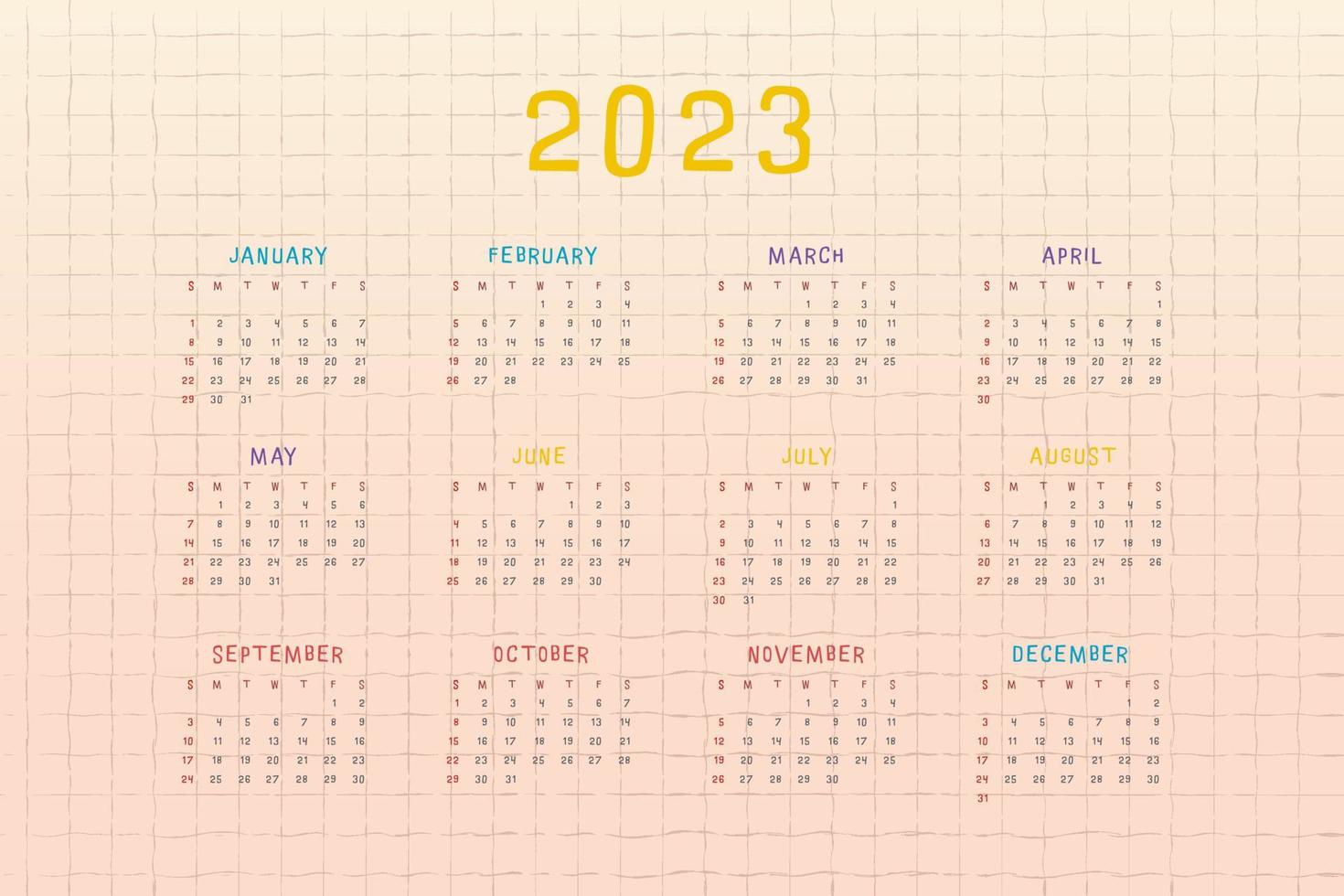 calendário 2023 com design infantil bonito multicolorido vetor