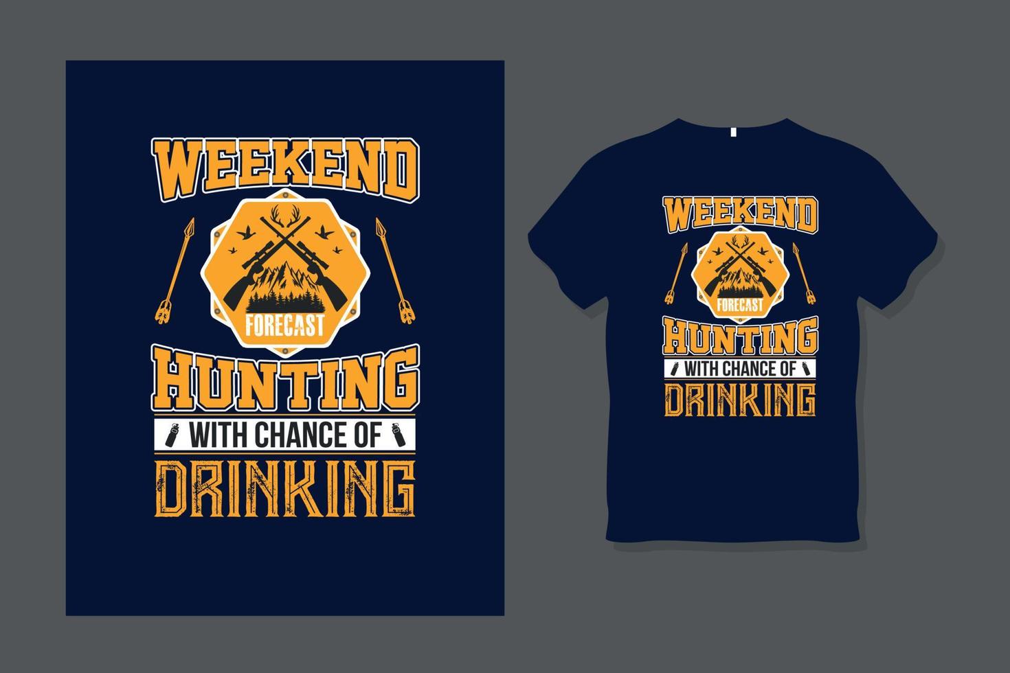 modelo de design de camiseta de fim de semana de caça vetor