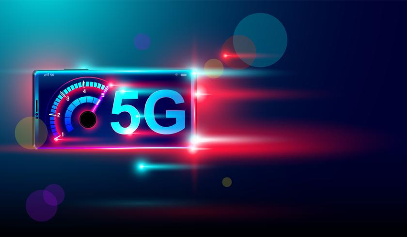 5G internet sem fio com alta velocidade de download e upload em dispositivos smartphone Vector. vetor