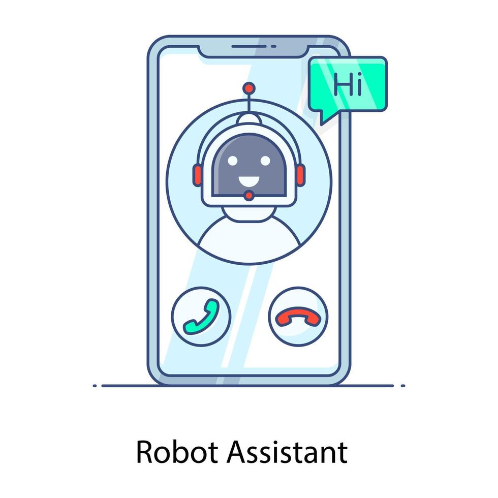 suporte técnico, ícone de contorno plano do assistente de robô vetor