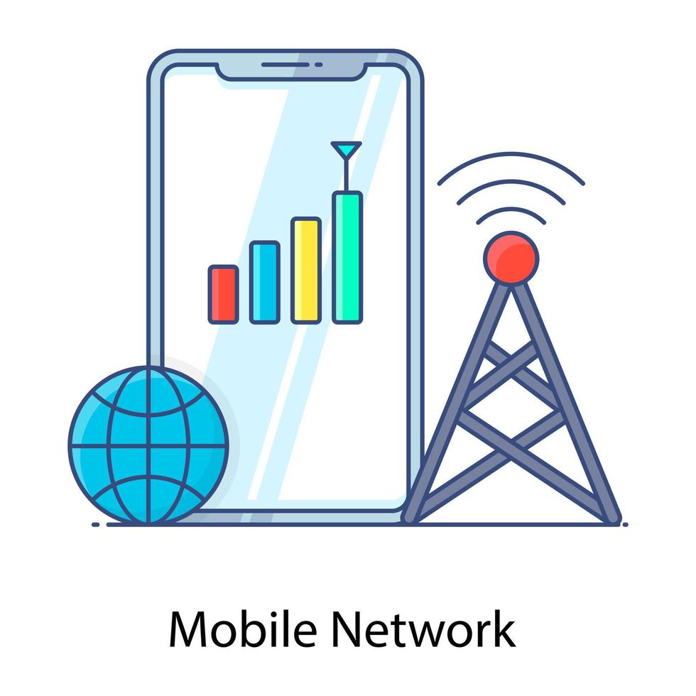 ícone de contorno plano de rede móvel, comunicação vetor