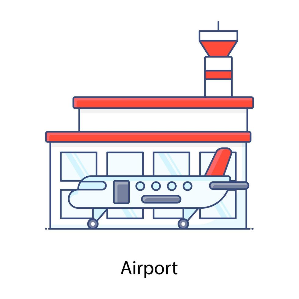ícone de contorno plano do aeroporto, campo de pouso, local de pouso, vetor