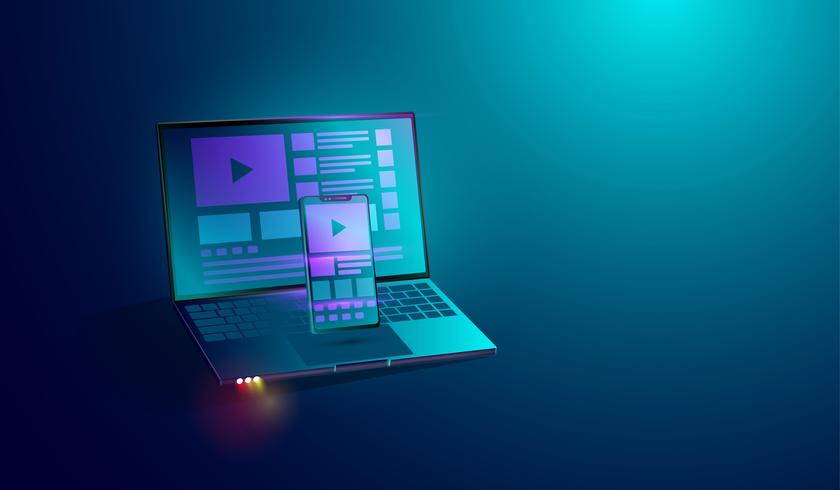 desenvolvimento web no conceito de tela do smartphone e laptop &#39;, aplicativo interface do usuário - desenvolvimento de plataforma cruzada UX. vetor