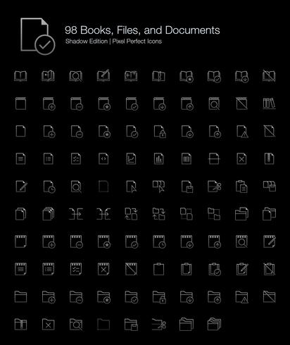 Livros Arquivos e Documentos Pixel Perfect Icons (estilo de linha) Shadow Edition. vetor