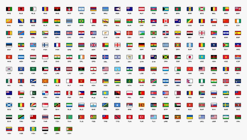 Bandeiras do País do Mundo Projetadas em 30x20 pixels. vetor