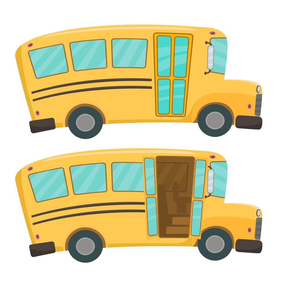 ônibus escolar com portas de elementos separados abrem e fecham vetor