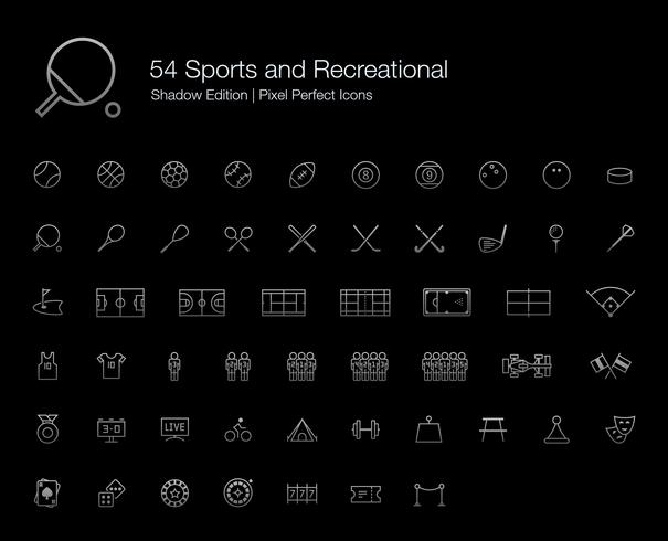 Esportes e Recreational Pixel Perfect Icons (estilo de linha) Shadow Edition. vetor