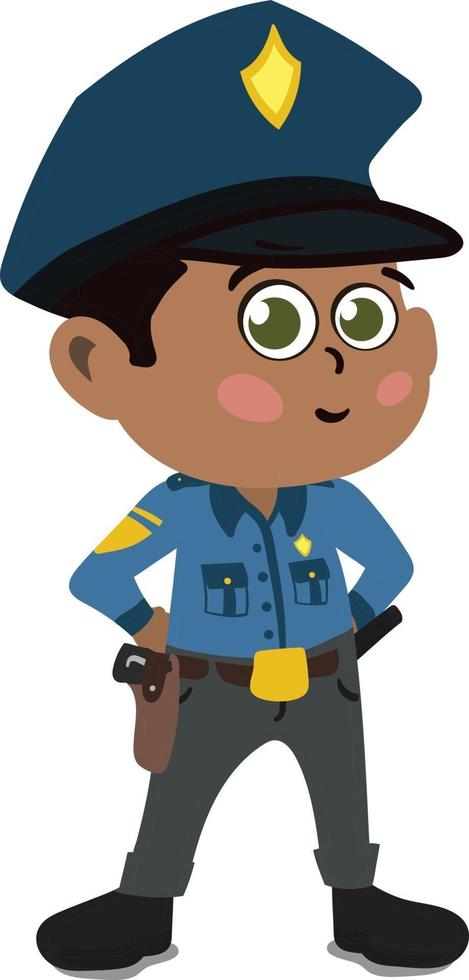 criança pré-escolar do jardim de infância vestida como policial profissional vetor