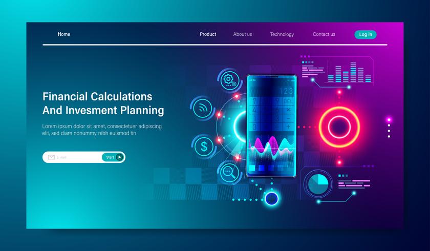 Projeto liso moderno dos cálculos financeiros, do imposto, do renda-resultado, da estatística e do planeamento empresarial para o investimento com gráfico no conceito do smartphone para o vetor do molde da página de aterrissagem.