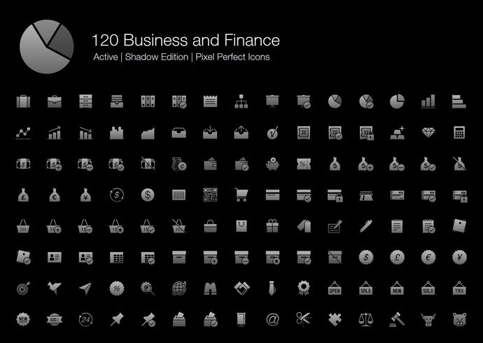 120 Negócios e Finanças Pixel Perfect Icons (Preenchido Style Shadow Edition). vetor