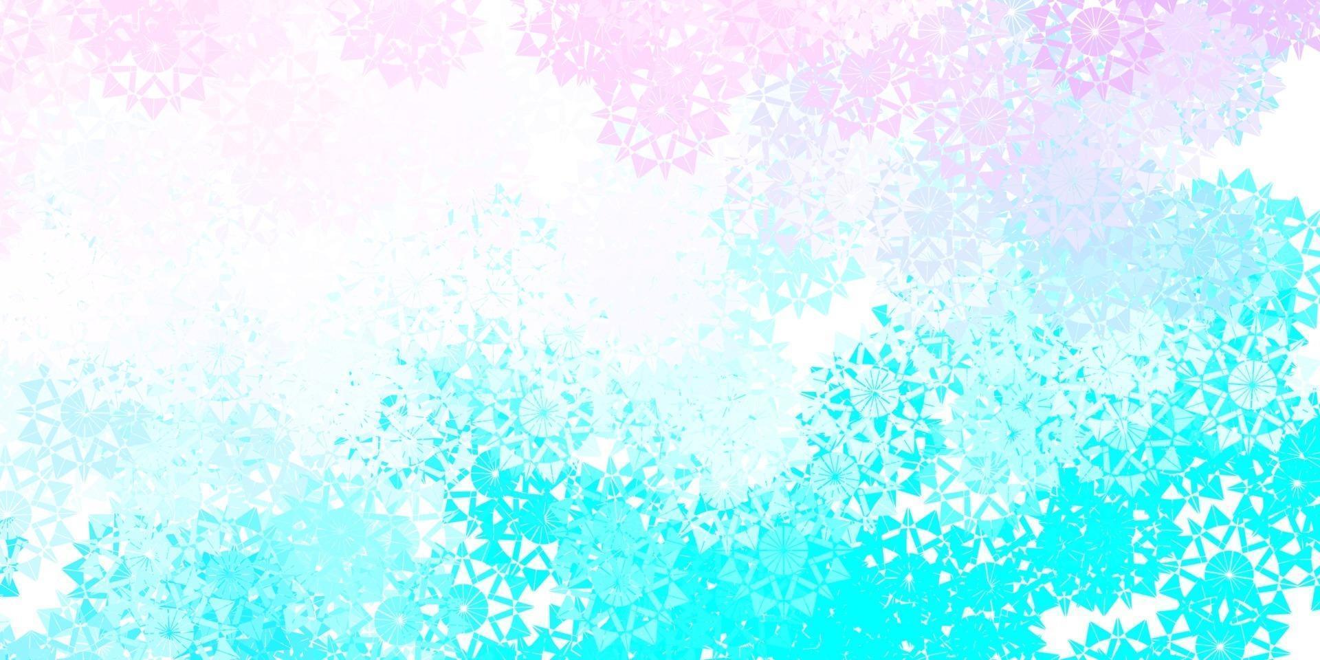 textura vector rosa, azul claro com flocos de neve brilhantes.