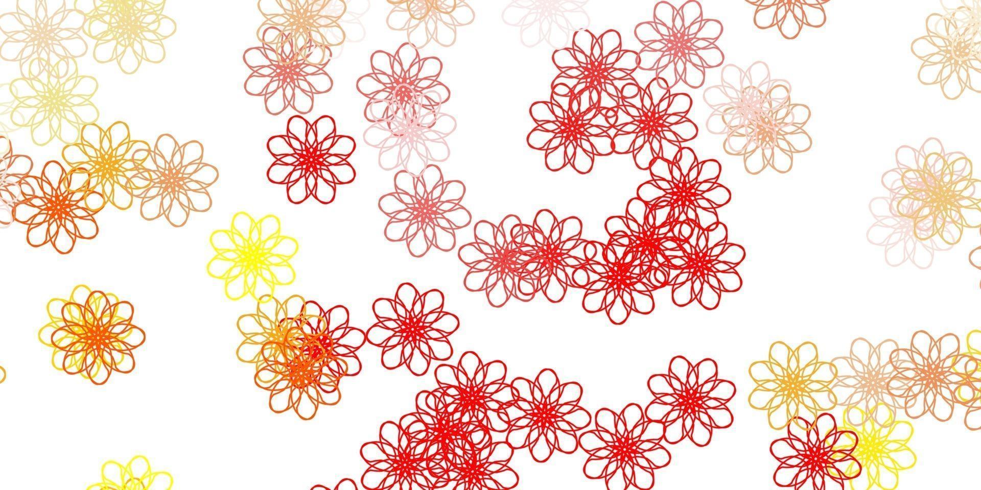 modelo de doodle de vetor vermelho e amarelo claro com flores.
