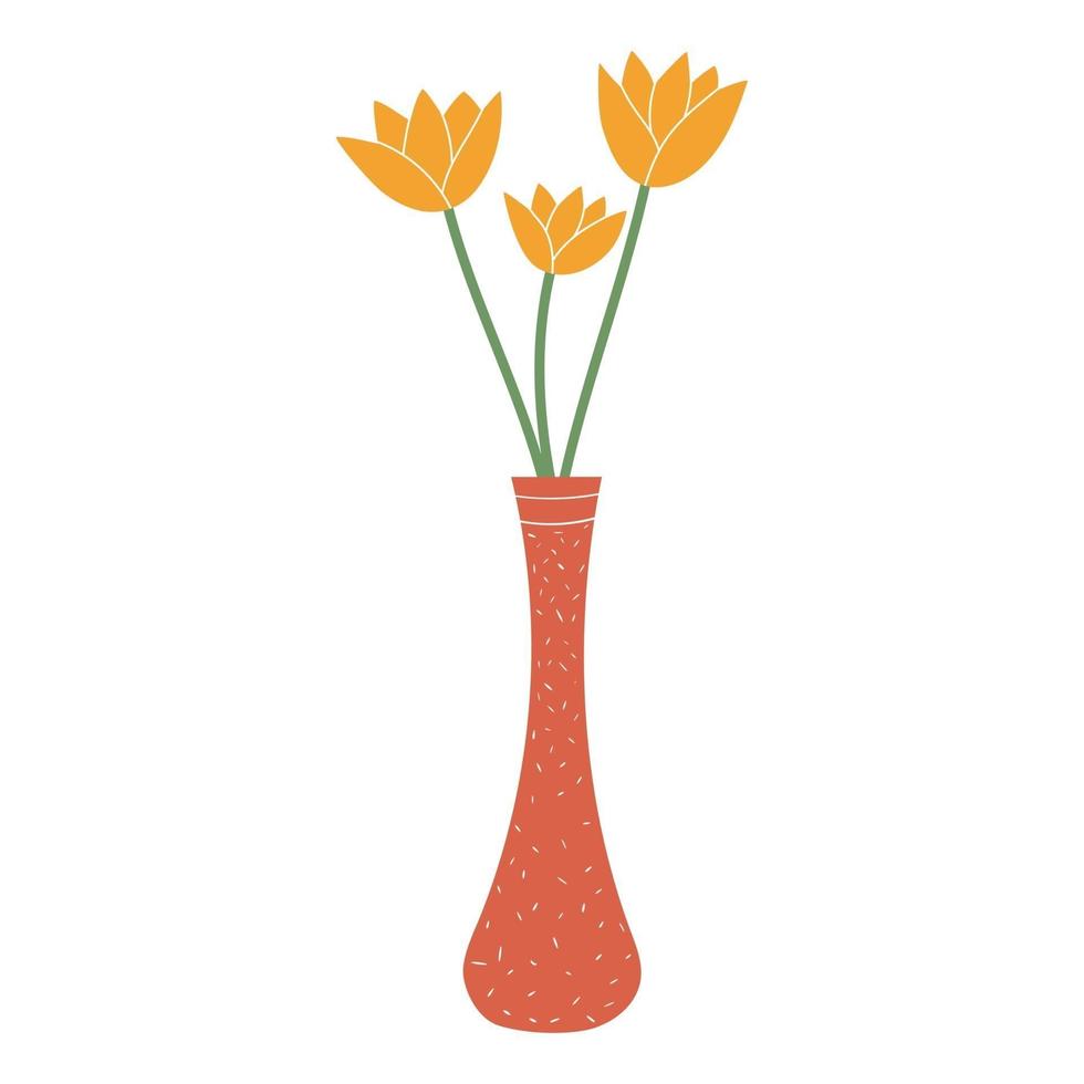 flor de tulipa amarela fofa em vaso vermelho isolado no fundo branco. conceito de primavera. ilustração vetorial plana. vetor