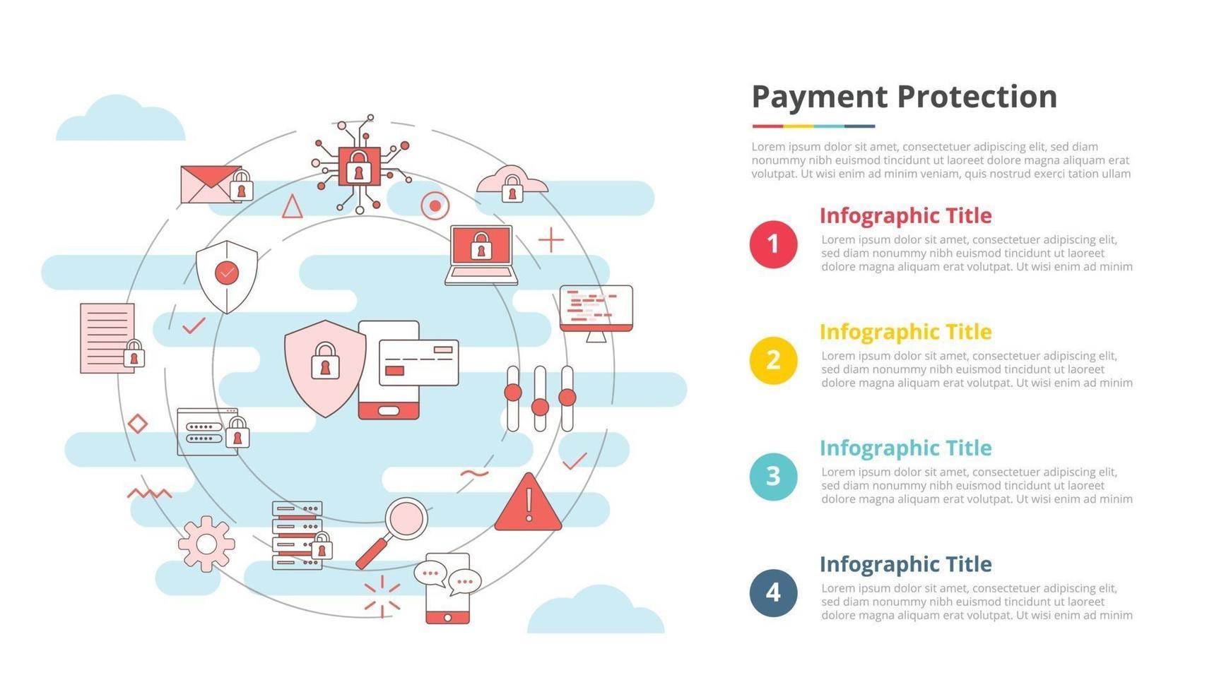 conceito de proteção de pagamento para banner de modelo infográfico com informações de lista de quatro pontos vetor