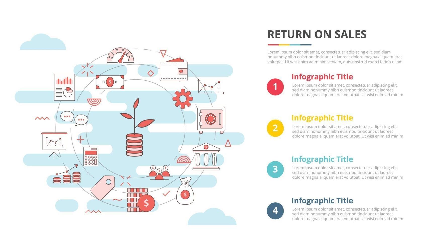 retorno sobre o conceito de vendas ros para banner de modelo infográfico com informações de lista de quatro pontos vetor