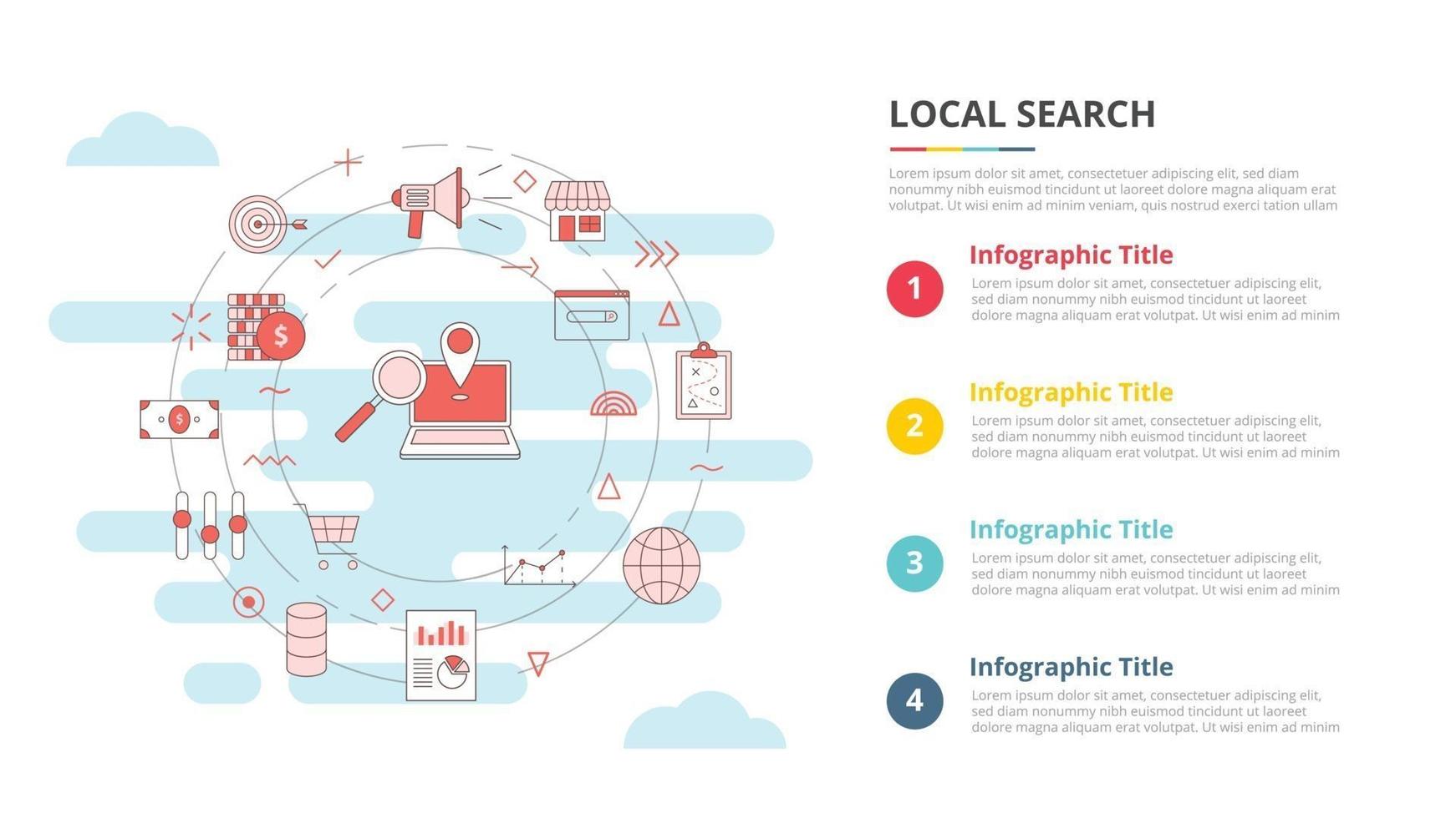 conceito de pesquisa local para banner de modelo infográfico com informações de lista de quatro pontos vetor