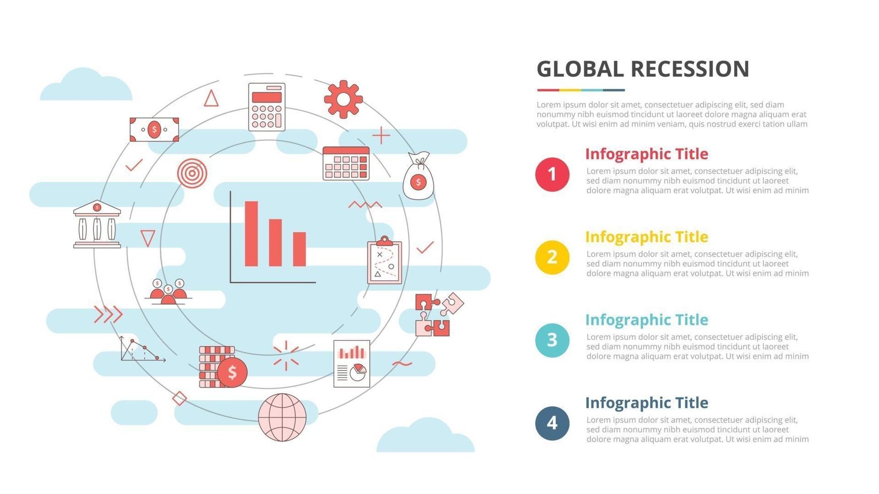 conceito de recessão de negócios para banner de modelo infográfico com informações de lista de quatro pontos vetor