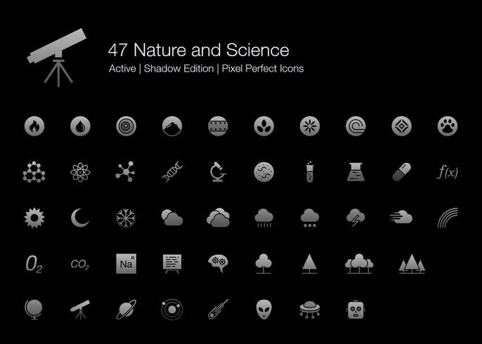 47 Natureza e Ciência Pixel Perfect Icons (Preenchido Style Shadow Edition). vetor