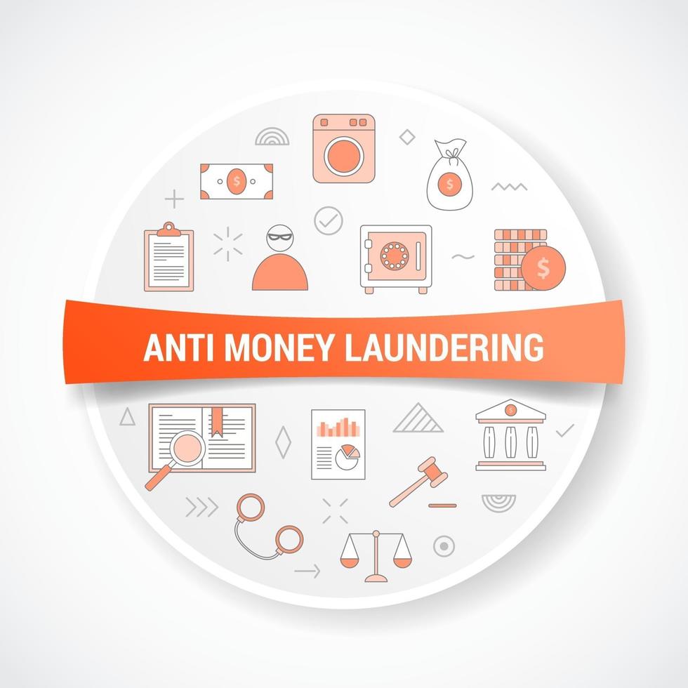 conceito anti-lavagem de dinheiro aml com conceito de ícone com forma redonda ou circular vetor