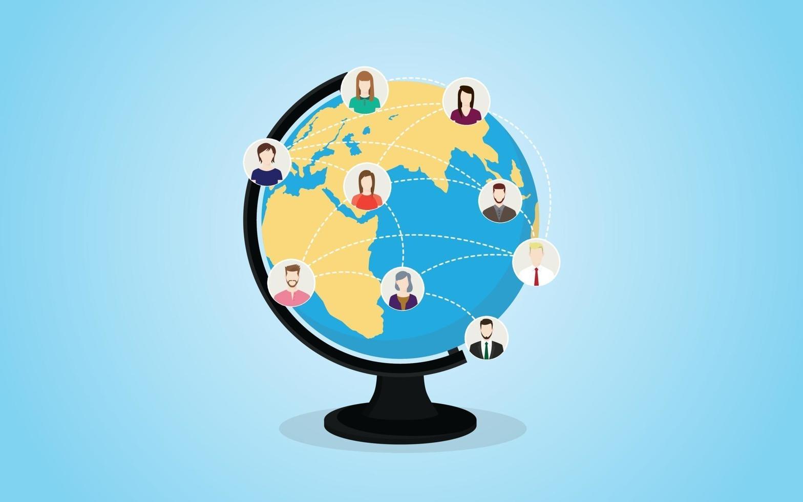 rede de mídia social com mundo de círculo e ícones de pessoas se conectam com ponto de linha - vetor