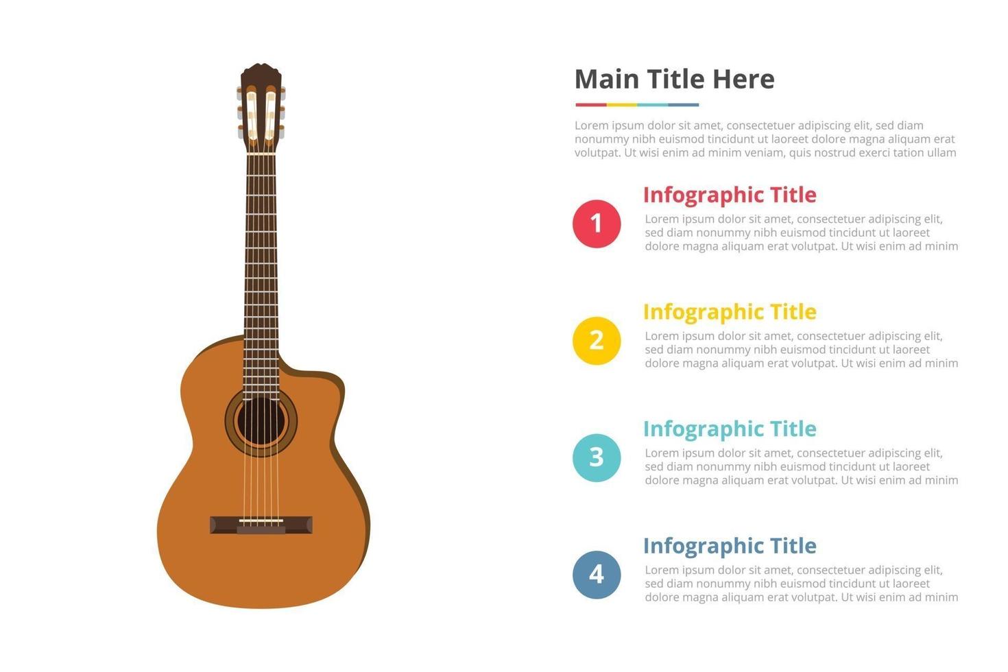 modelo de infográfico de guitarra clássica com 4 pontos de descrição de texto de espaço livre - ilustração vetorial vetor