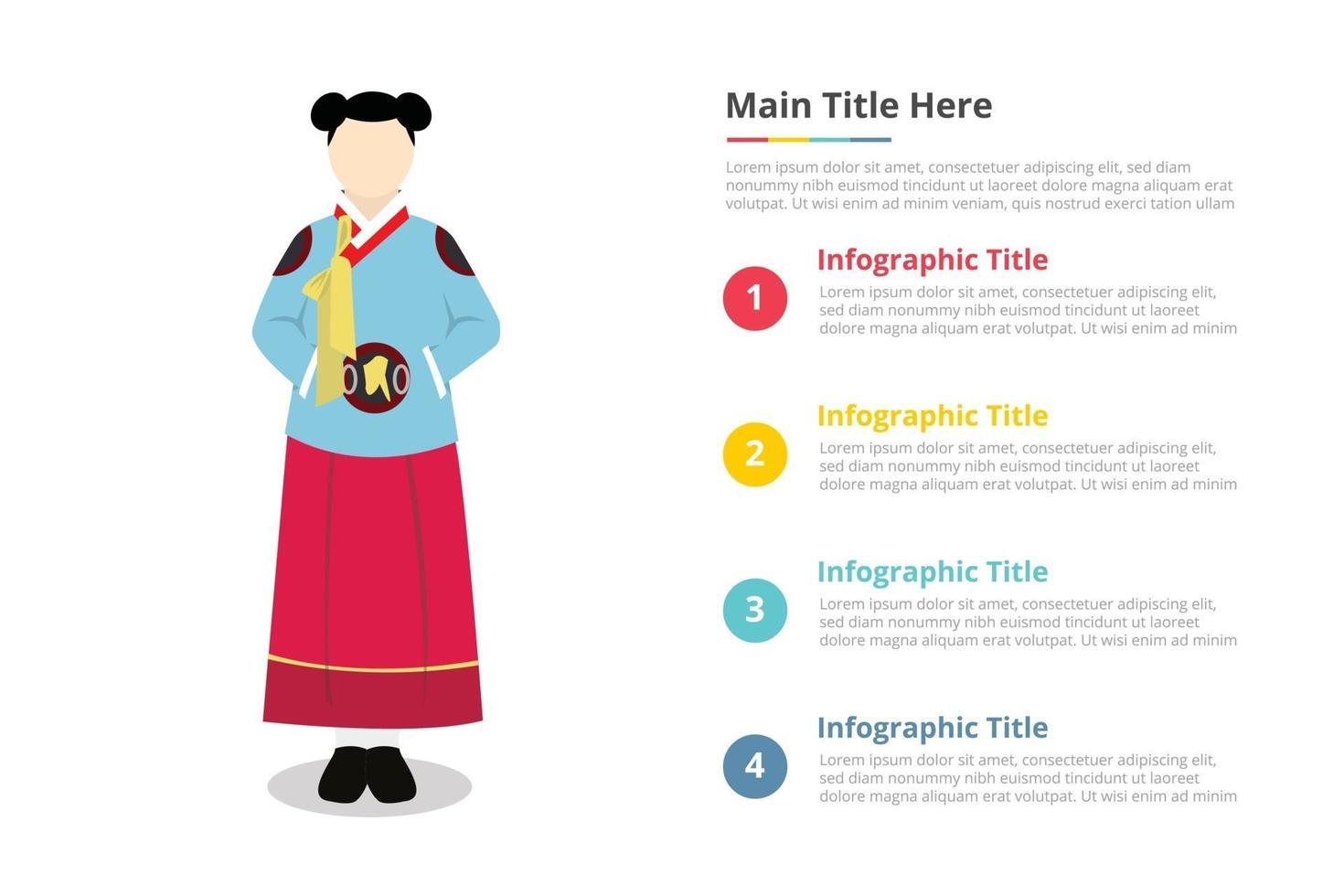 modelo de infográficos uniformes hanbook coreia com 4 pontos de descrição de texto de espaço livre - ilustração vetorial vetor