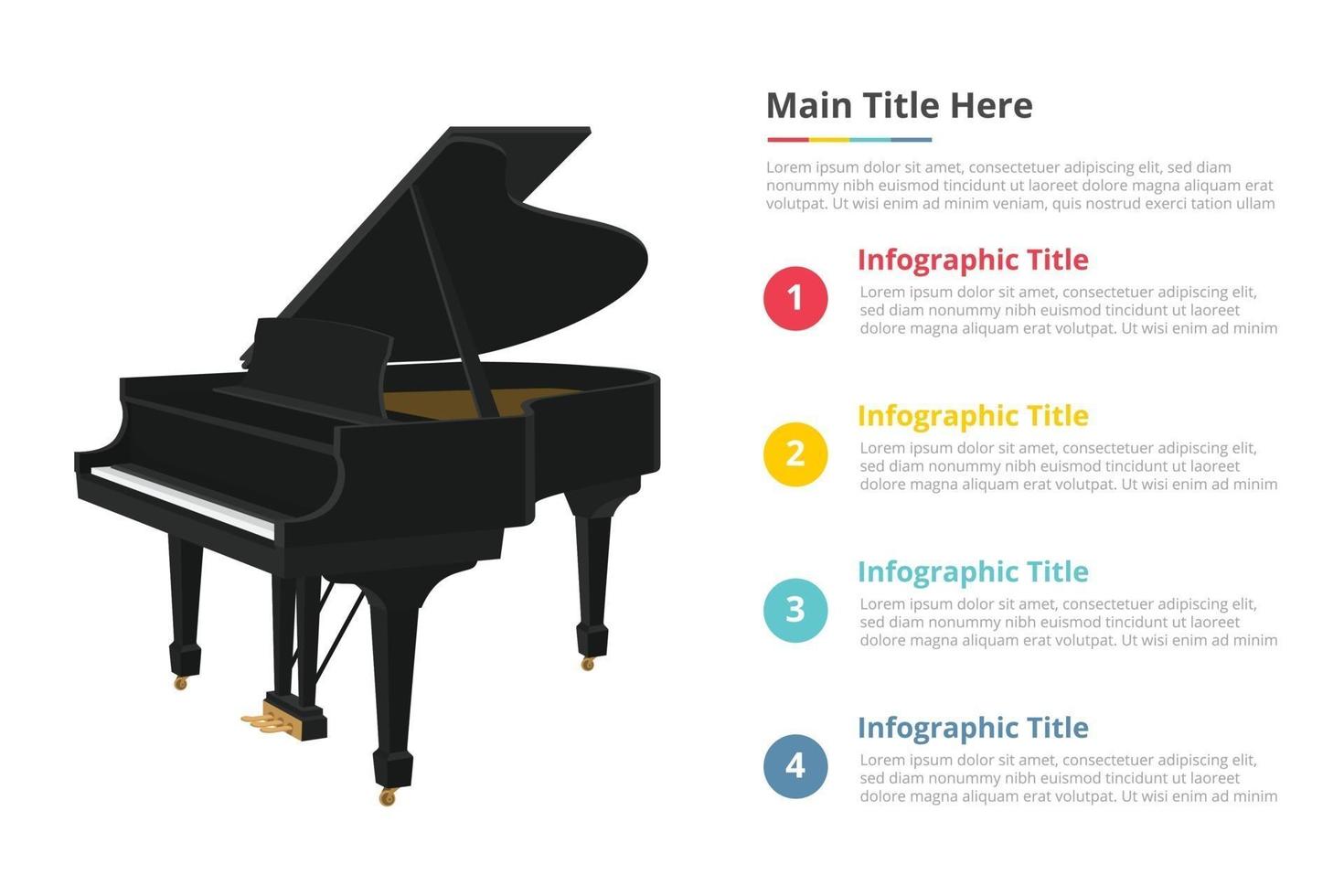 modelo de infográfico de piano com 4 pontos de descrição de texto de espaço livre - ilustração vetorial vetor