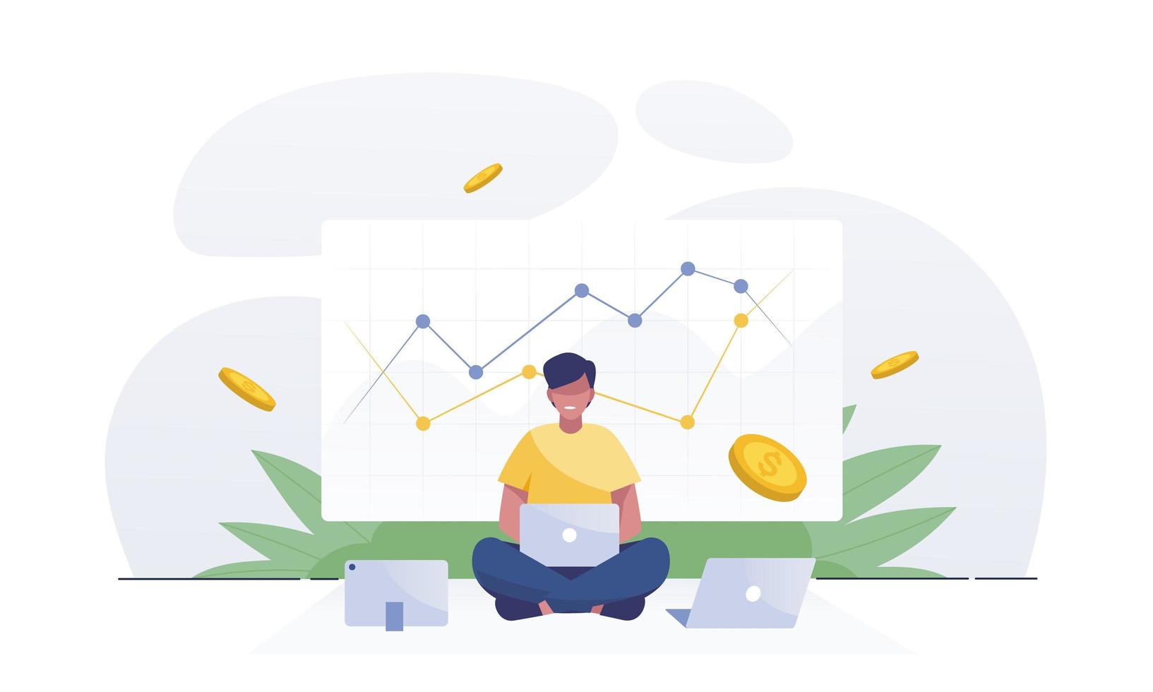 jovens investidores trabalhando para o lucro. funcionários investindo capital. conceito de investimento, dinheiro e finanças. vetor