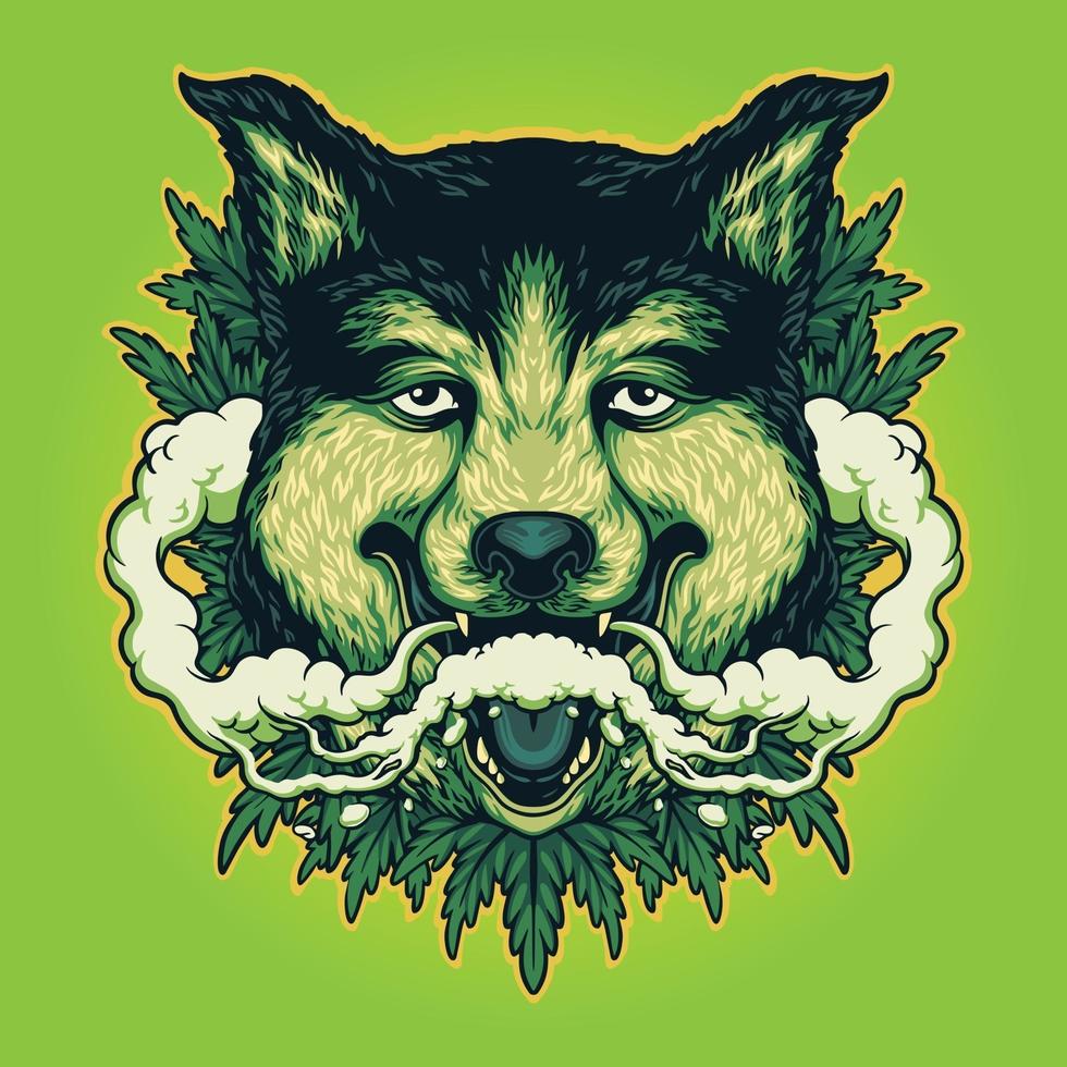 animal lobo erva daninha fumando cannabis nuvens vetor ilustrações