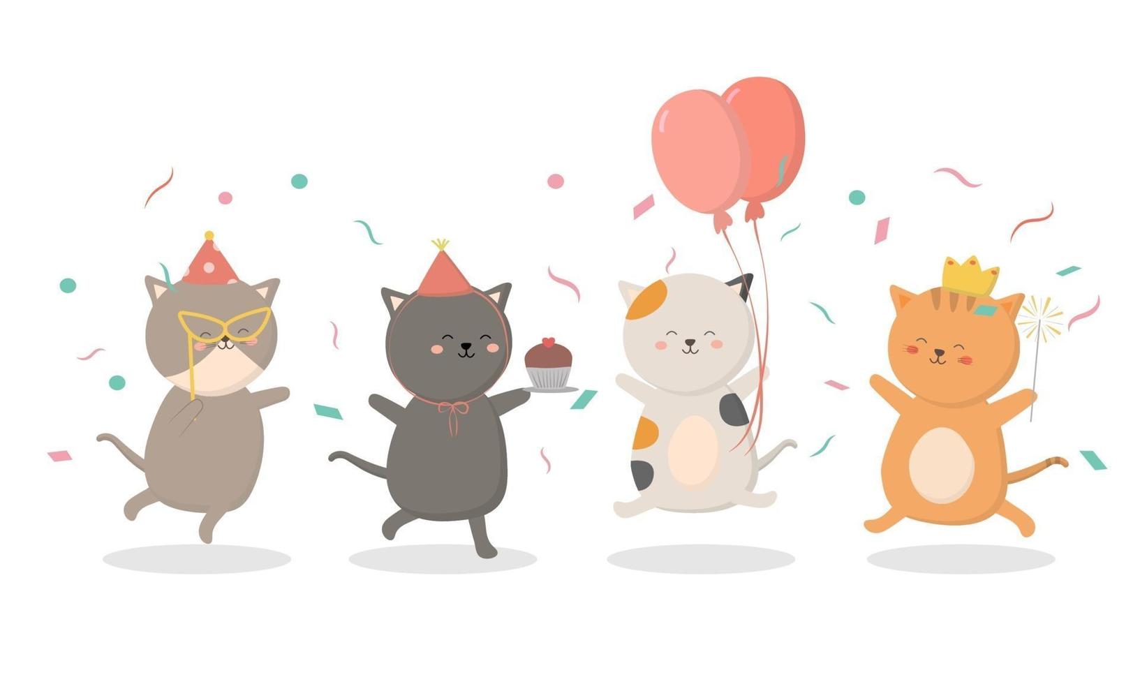 preparação da festa de aniversário do gato juntos eles decoraram o local com balões vetor