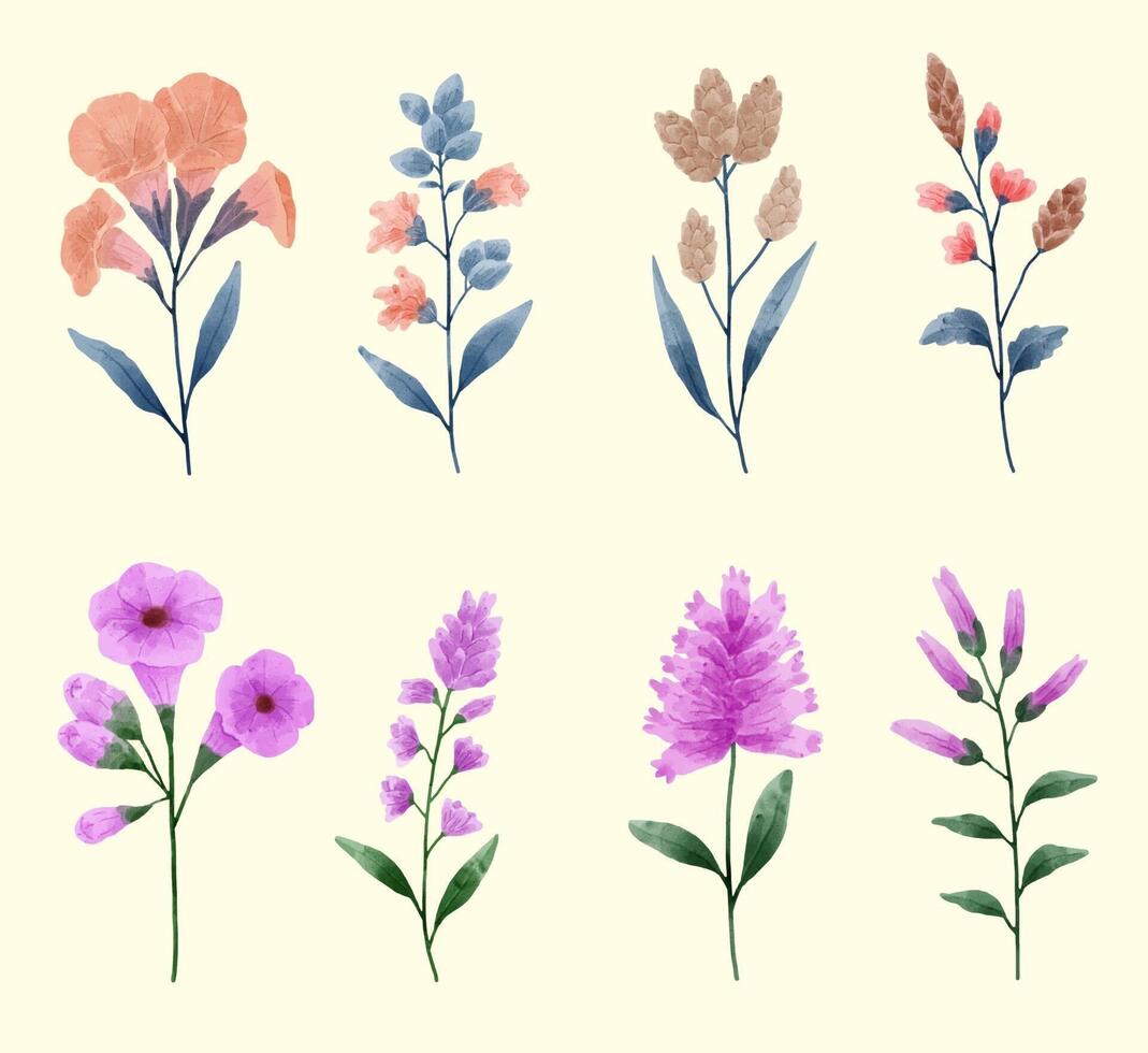 um conjunto de flores pintadas em aquarela para criação de trabalho de designer vetor