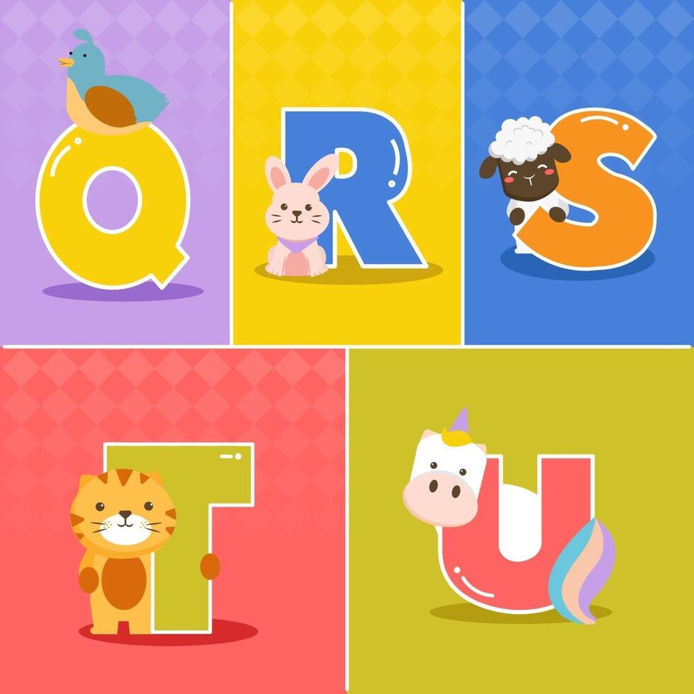conjunto de vetores de alfabetos ingleses de diferença engraçada dos desenhos animados