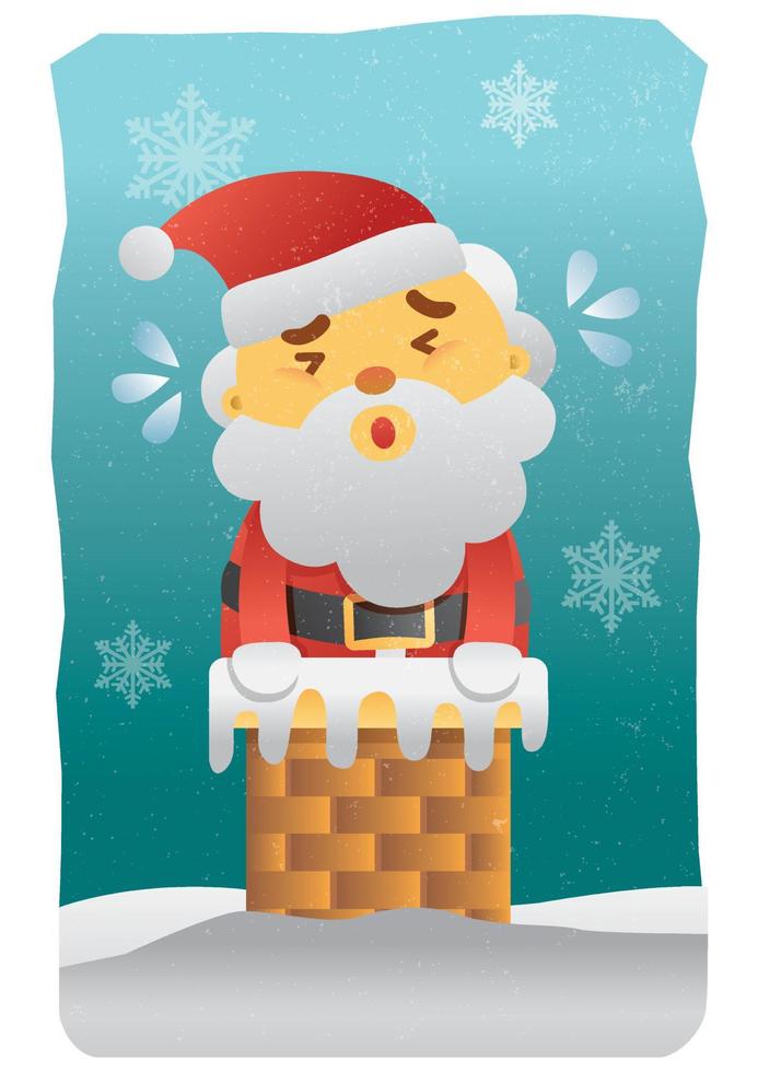 cartão de feliz natal com papai noel na chaminé engraçado vetor