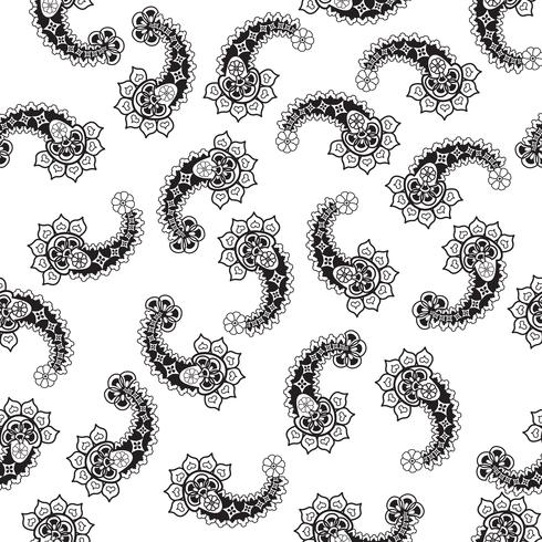 Resumo padrão floral sem costura com linha preto e branco ornam vetor