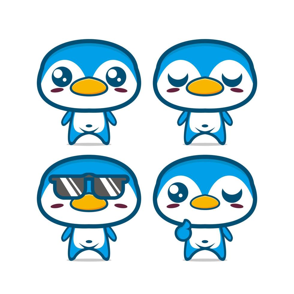 coleção de conjunto de pinguim fofo. ilustração em vetor de rosto de desenho animado de personagem de mascote de pinguim. Isolado em um fundo branco. conceito de pacote de ideia de logotipo de mascote de pinguim personagem fofo