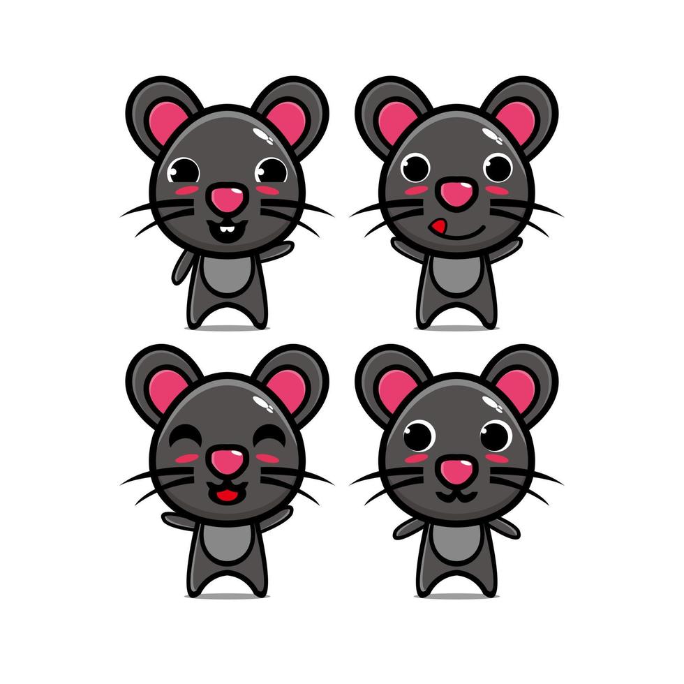 coleção de conjunto de mouse bonito. ilustração vetorial mouse mascote personagem dos desenhos animados de estilo simples. isolado no fundo branco. conceito de pacote de ideia de logotipo de mascote de rato de personagem fofo vetor