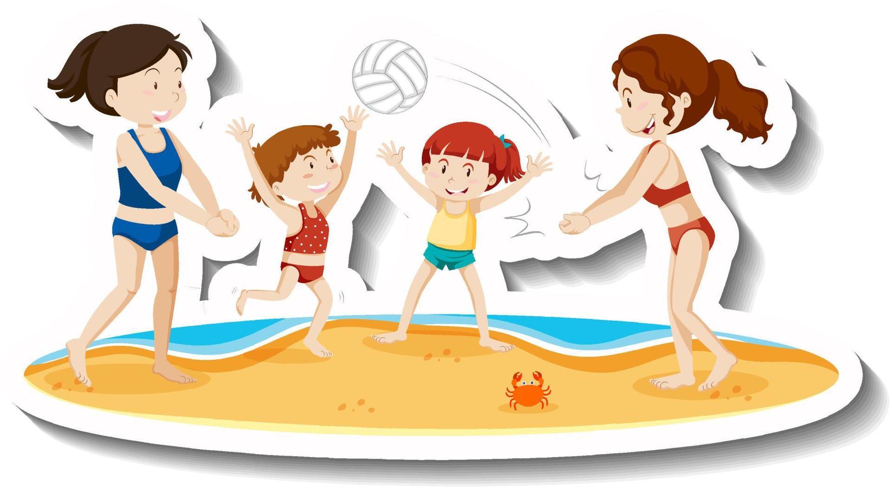 crianças jogando bola de vale de praia vetor