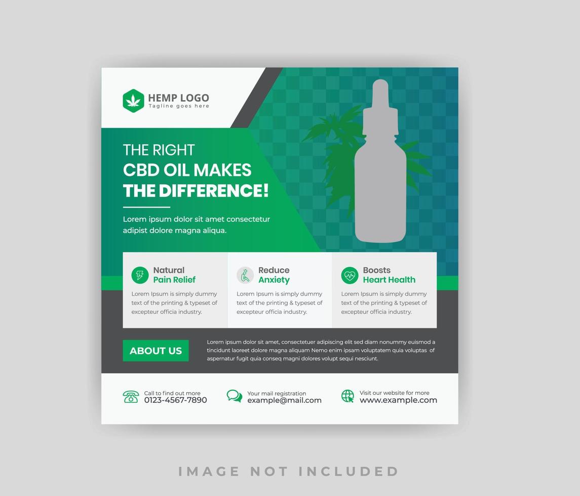 produto de cânhamo limpo moderno cannabis óleo cbd post de mídia social ou modelo de banner da web vetor