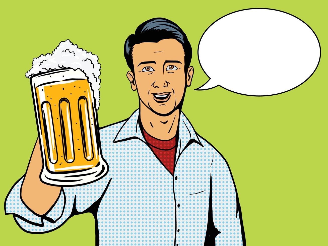 homem oferece ilustração em vetor estilo pop art copo de cerveja. imitação do estilo de quadrinhos