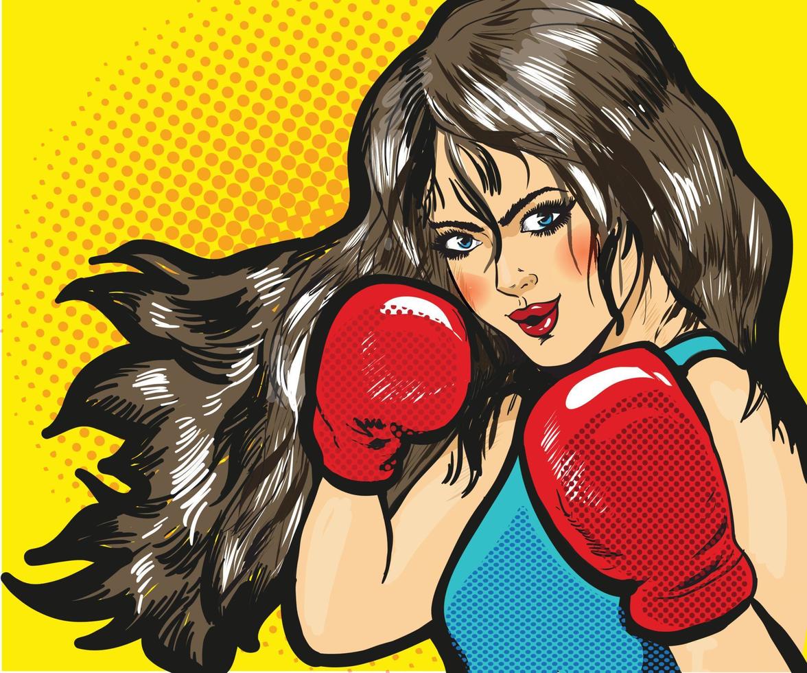 menina boxe ilustração em quadrinhos pop art vetor